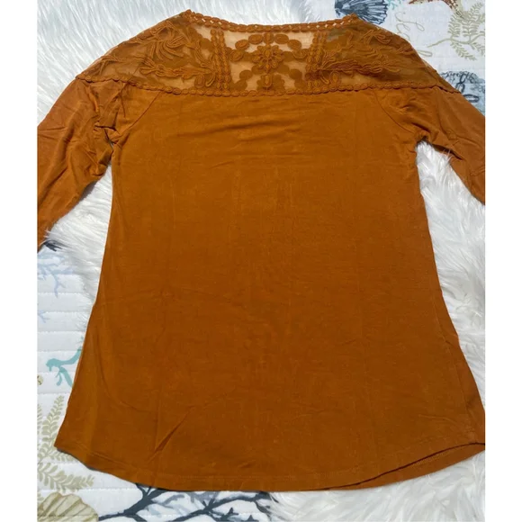 Daniel Rainn Orange 3/4 Sleeve Tee with Lace Detail women’s S - Picture 7 of 7